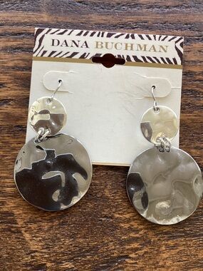 Silver Hammered Double Disc Drop Earrings